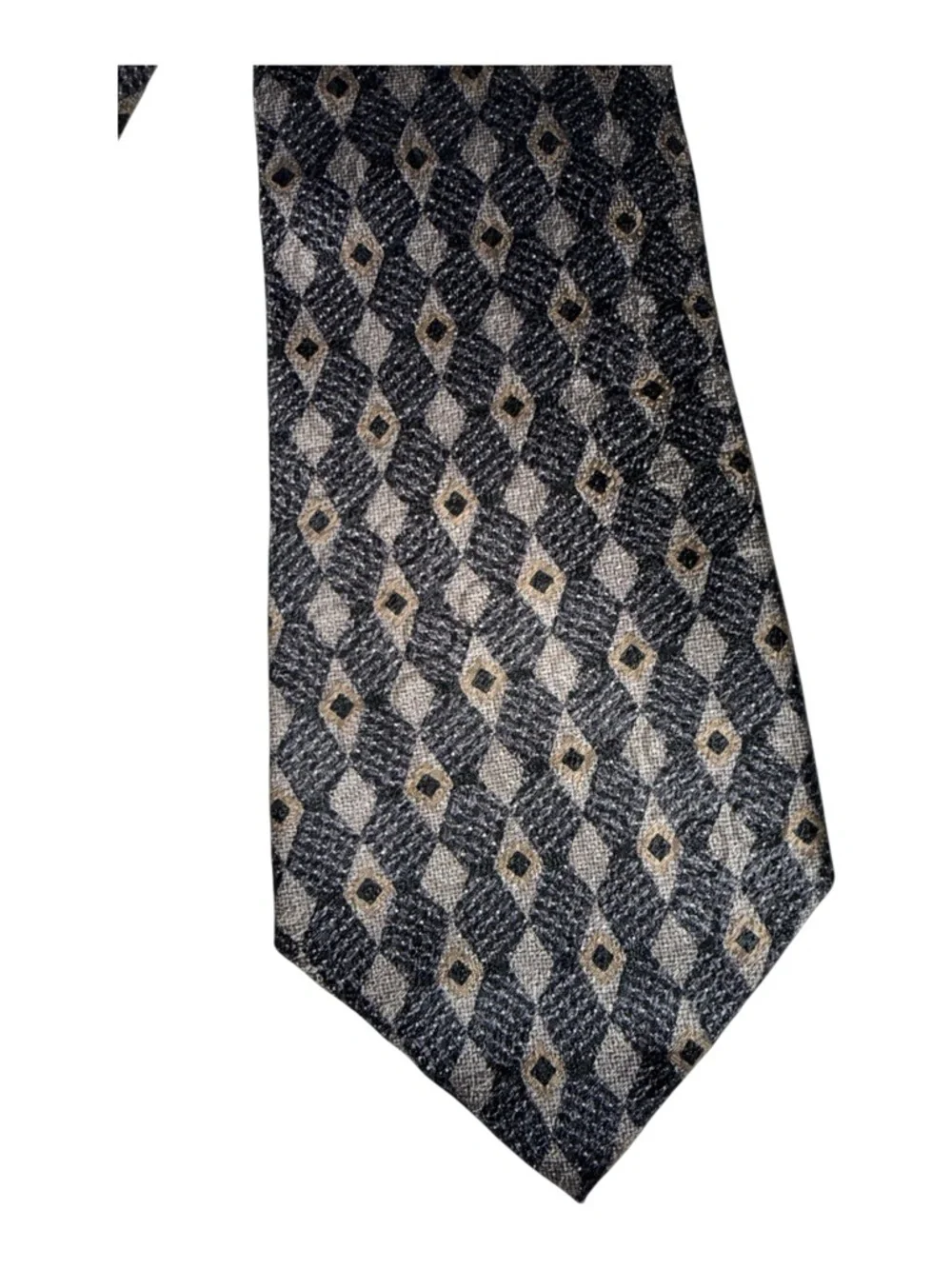 Pierre Cardin Silk‎ Tie Geometric Diamond Pattern Black Gray Brown Classic